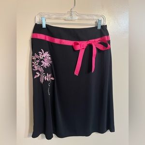 MICHELE A-line Black Skirt with Floral Accent